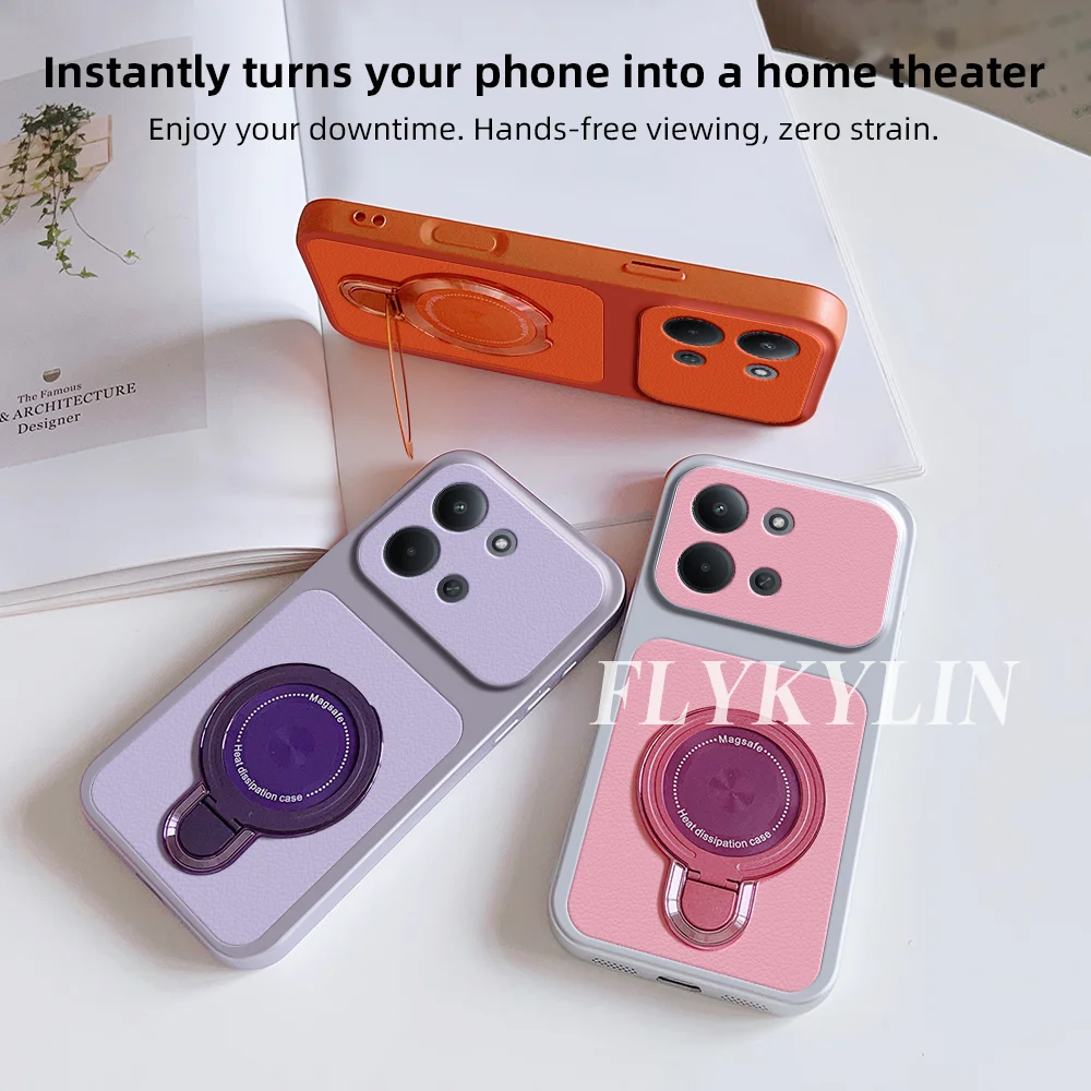 Anti-Drop Protective Shell with Lychee Leather Surface and Ultra-Thin Bracket
