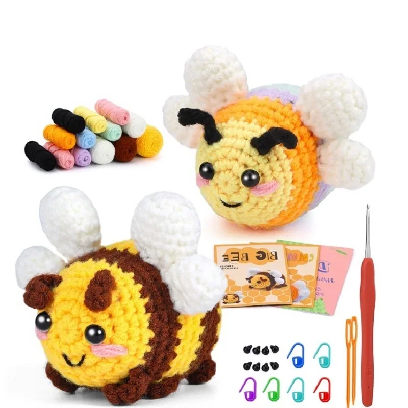 Crochet Kit for Beginners With Video Tutorial Cotton Knitting Yarn Thread Plastic Needles Hooks Knit Tool Set KRABALL Little Bee