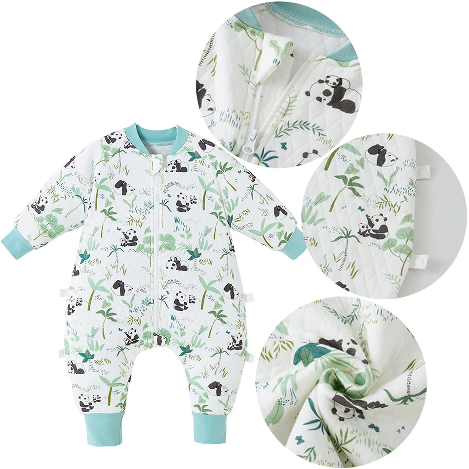Spring Autumn Baby Girl Cotton Onesies Toddler Cute Cartoon Pajamas Zipper Neck Prontection Sleepwear