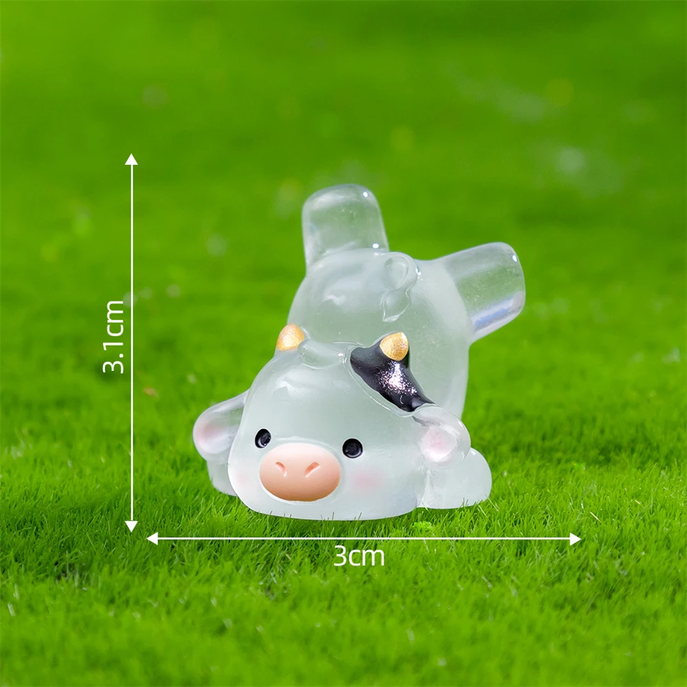 Description Picture 2 of item2 Pcs Cute Mini Realistic luminous Cow Miniatures & Figurines Resin Crafts Car Room Tabletop Gardening Ornaments Decorations