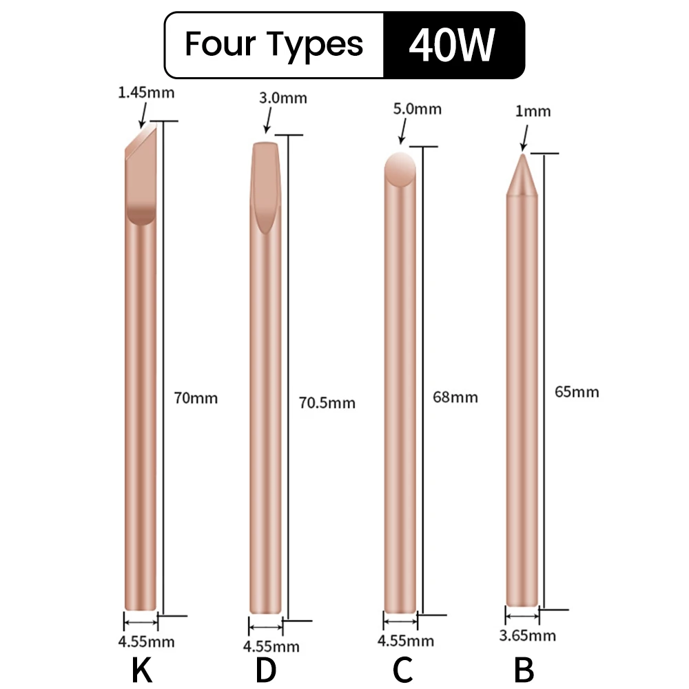 Soldering Iron Tips 4pcs External Heat Solder Iron Tip Pure Copper 30W 40W 60W Replacement