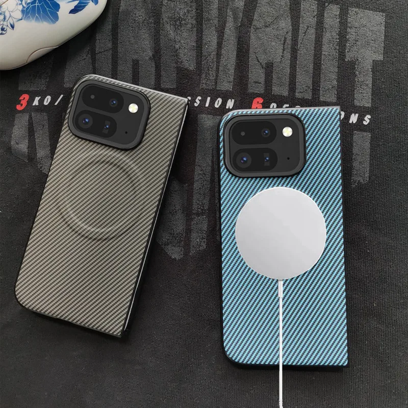 Magnetic Leather Carbon Fiber Texture Phone Case with Mag-Safe Wireless Charging Capability