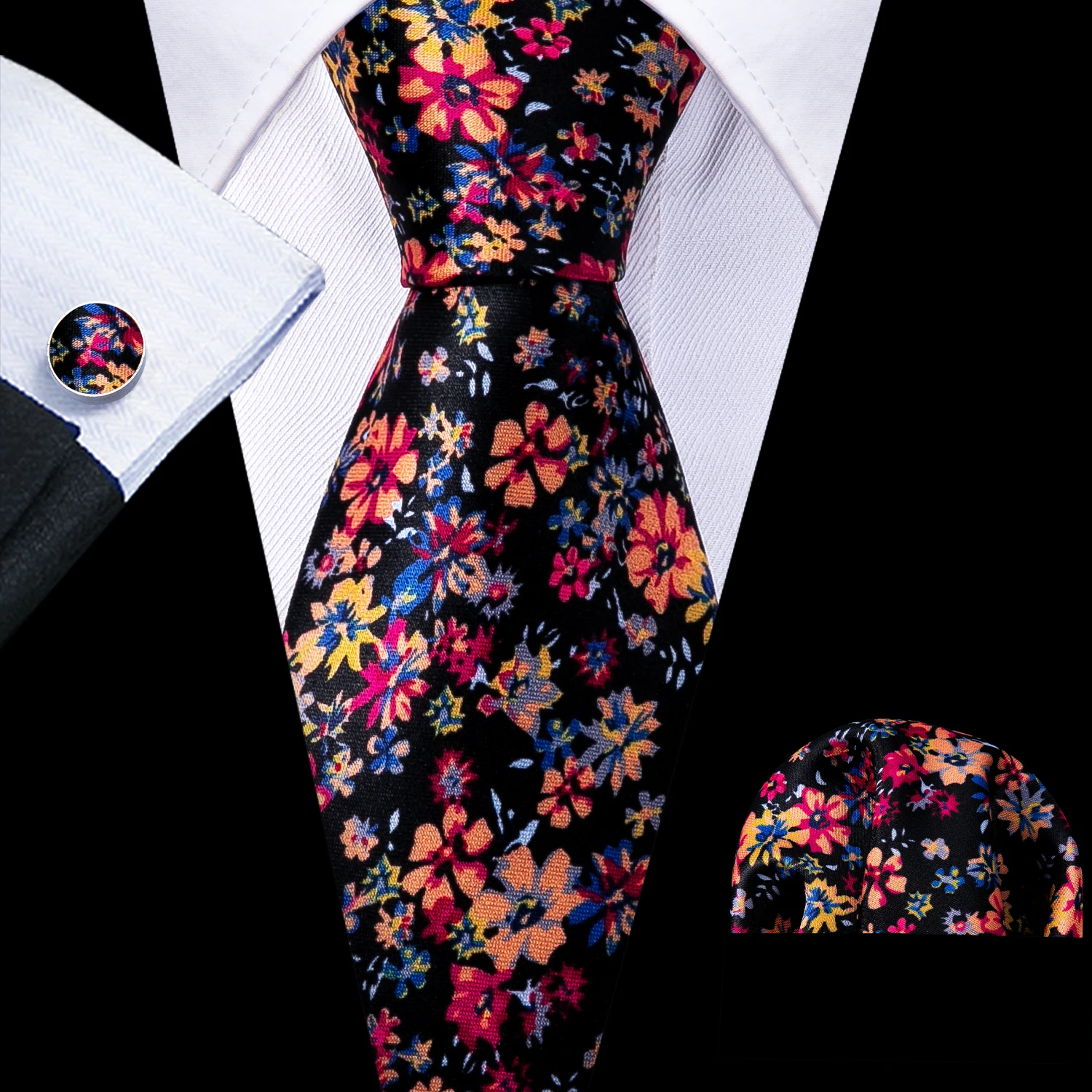 Ensemble de cravates pour hommes, imprimé rouge, en soie, Jacquard, Floral, pour mariage, affaires, mouchoir, boutons de manchette, 30 couleurs, cadeau de luxe, Barry.Wang