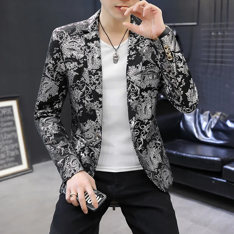 2023 Boutique Men's Fashion Blazer Business Gentleman Elegant and Comfortable Print Casual Dress Trend Korean Dress Slim Coat