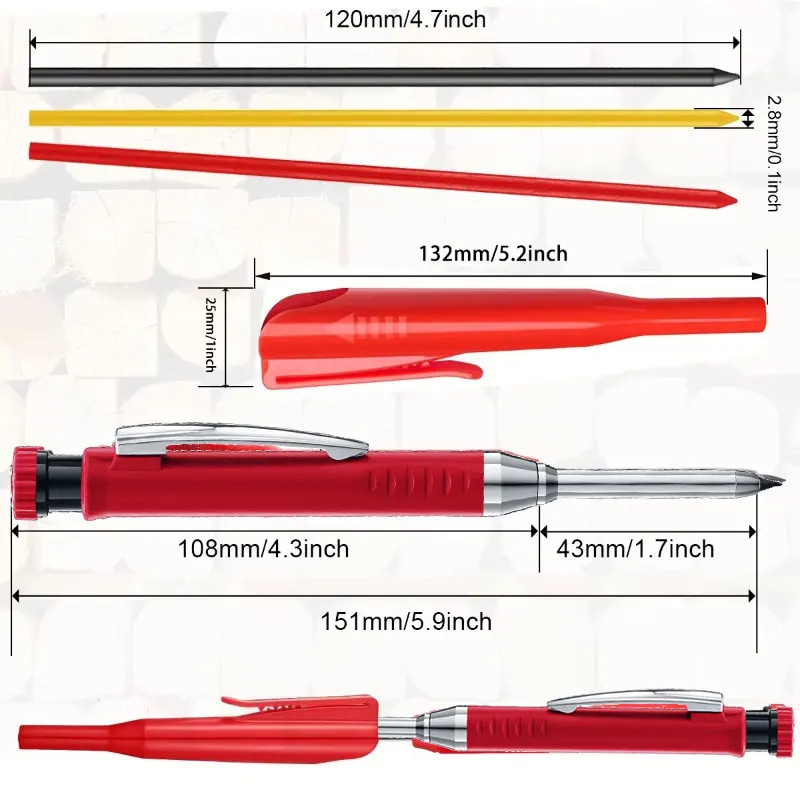 Mechanical Woodworking Pencil With Cap And 2.8mm Lead Solid Deep Hole Woodworking Mechanical Pencil Marker For Architects 5