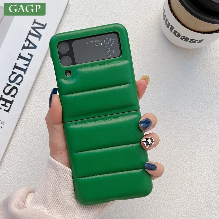 Z Flip 4 Case Luxury PU Leather Down Jacket Leather Case for Samsung