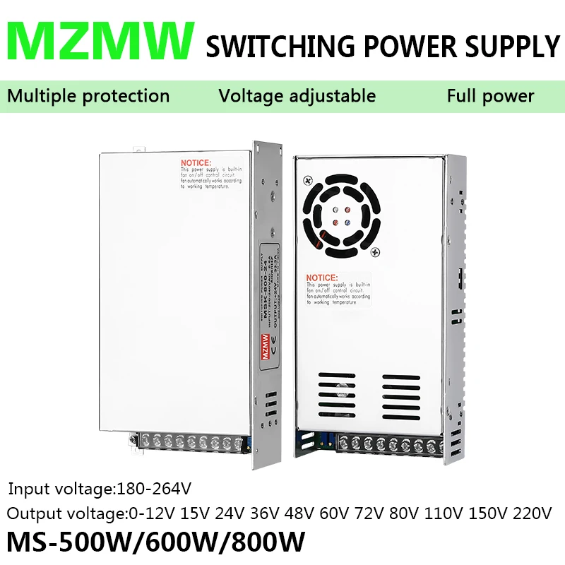 스위칭 전원 공급 장치, 산업용 SMPS, 500W, 600W, 800W, MS 0-12V, 24V, 36V, 48V, 60V, 72V, 80V, 110V, 150V, 220V, AC/DC 전압 조정 가능