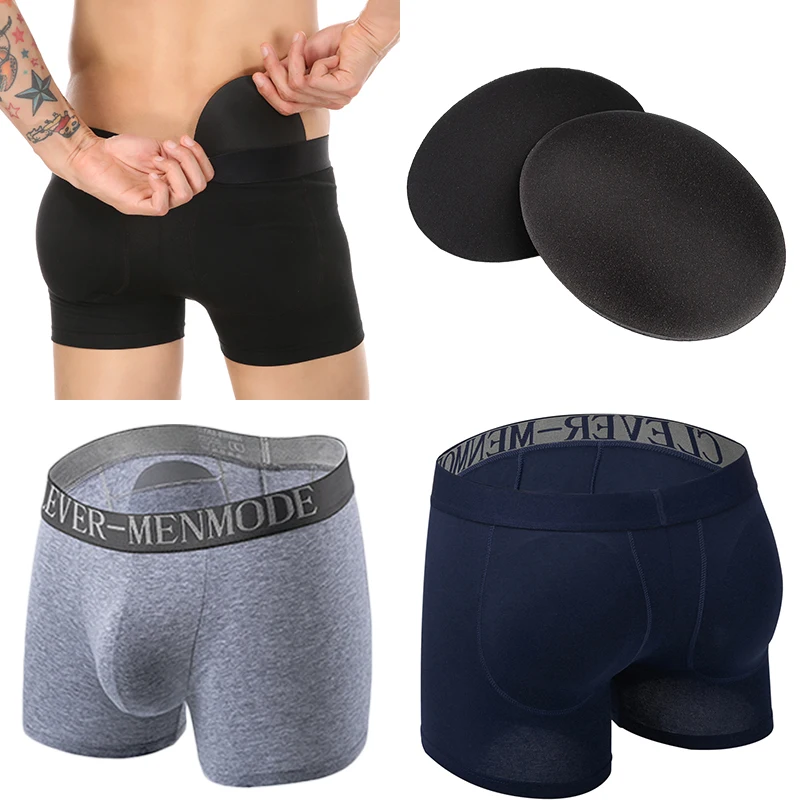 

CLEVER-MENMODE Men's Sexy Butt Enhancement Boxer Detachable Sponge Pad Pants Hip Lift U Bag Body Shaping Lingerie Gay Uderpants