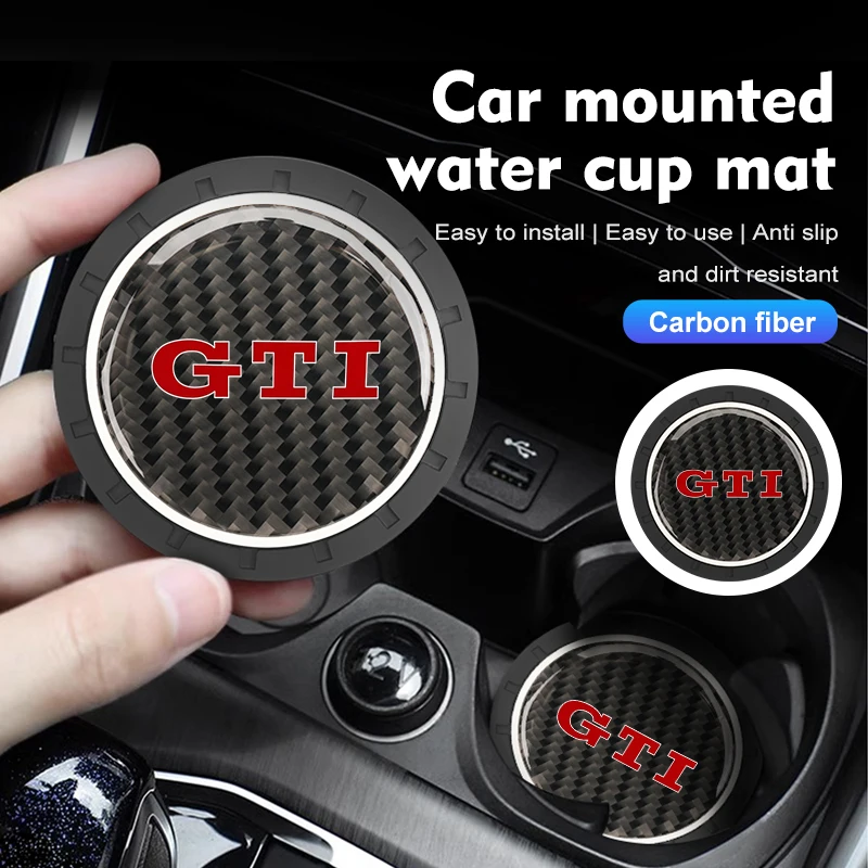 Car Water Cup Anti-slip Pad Carbon Fiber Holder Mat For GTI Tiguan Passat B5 B6 B7 CC Jetta MK5 MK6 Polo 2Pcs