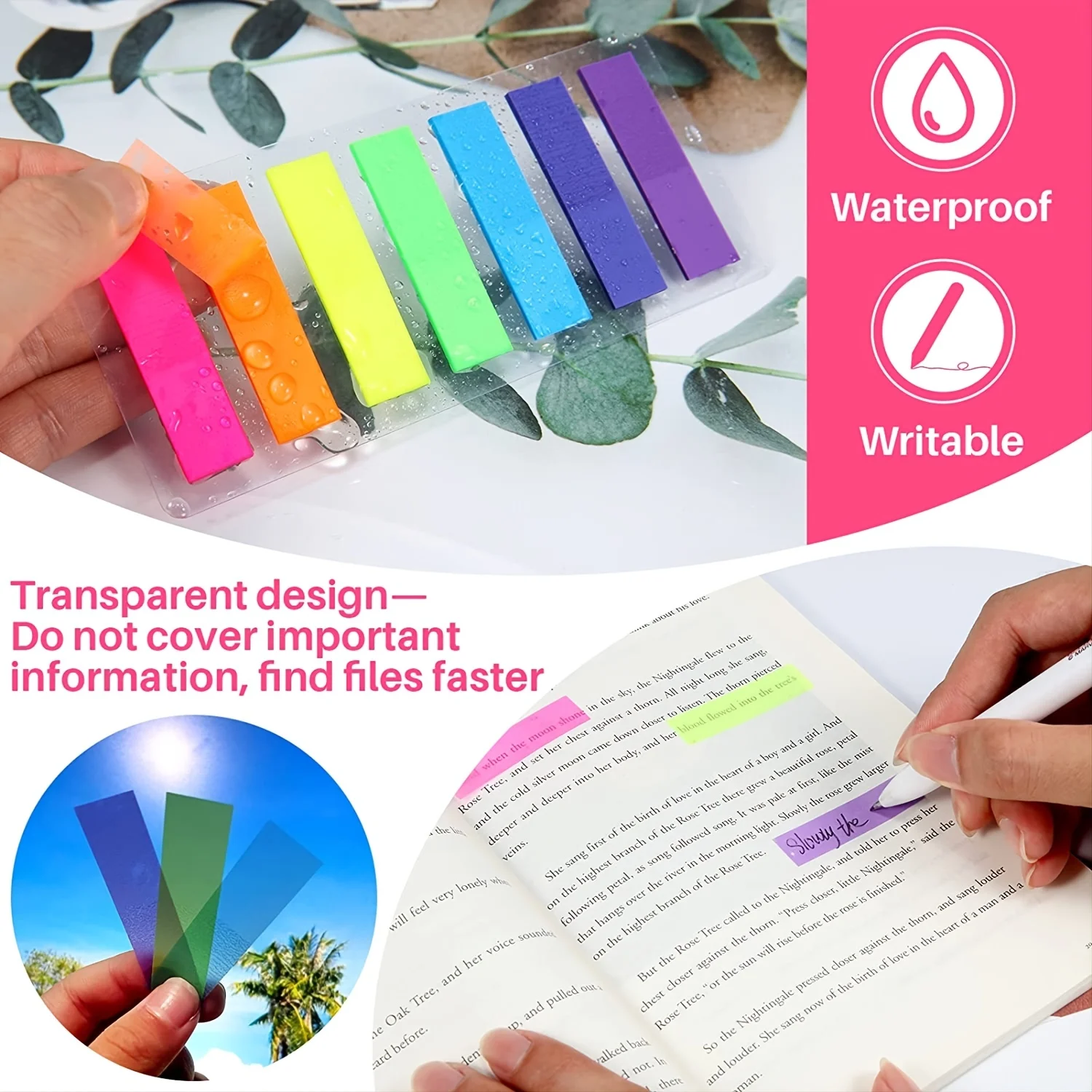140 Pcs Sticky Notes Flags 7 Color Tabs Index Flag Bright Colors Page Index Stickers Translucent Page Makers for Page Bookmarks - 2