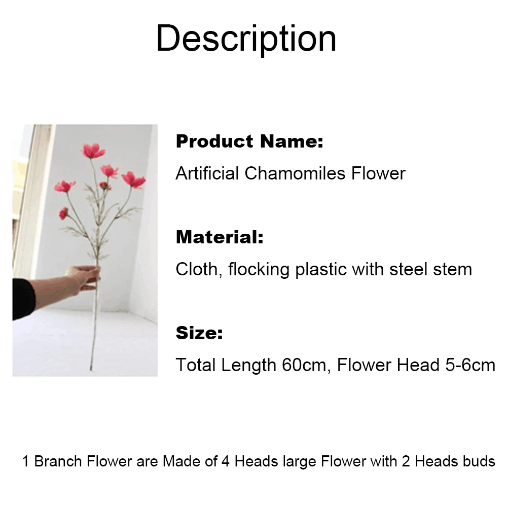 1 Stück Kamillen Seiden-Kunstblume 60cm Weiße Gänseblümchen Künstliche Blumen Raumdekoration Hochzeit Heim Tischdekoration DIY Bouquet – Detail 2