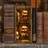 DIY Book Nook Shelf Kit Antique Book Collection Room Wooden Miniature Model Kit Handmade Casa Bookend With Light Bookshelf Gifts 2