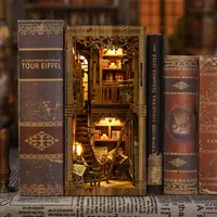 DIY Book Nook Shelf Kit Antique Book Collection Room Wooden Miniature Model Kit Handmade Casa Bookend With Light Bookshelf Gifts 2
