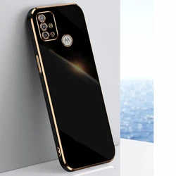 Luxury Plating Straight Edge Soft Cover - Shockproof Camera Protection Case for Moto E7i Power (Black 6D)