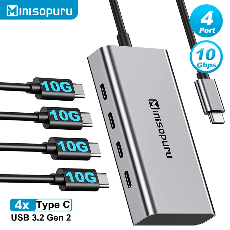 Minisopuru HUB USB C Hub 4 Ports 10Gbps USB Type C to USB C 3.2 Gen1 Hub Adapter for Laptops MacBook Pro Air USB 3.0 Hub