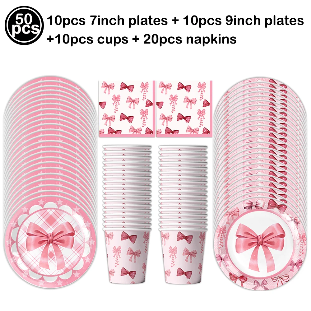 Pink Bow Theme Disposable Paper Napkins - 20pcs for Birthdays, Baby Showers, and Weddings