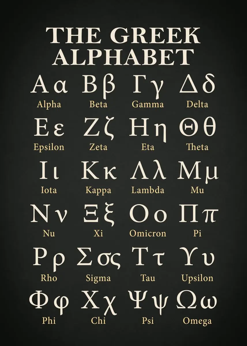 Greek Alphabet Educational Art Canvas – Mathematics Poster for Classroom & Home Decor