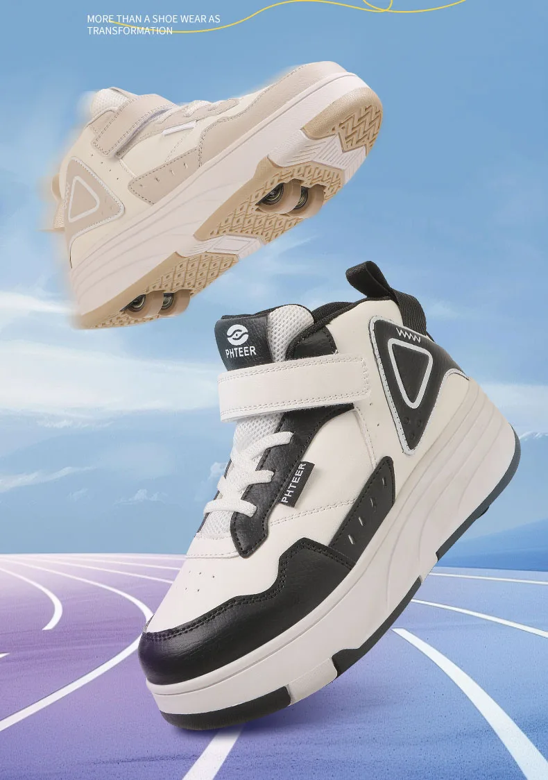 Children Roller Skates - Kids 4 Wheel Shoes With TPR Outsole & Hook And Loop Closure