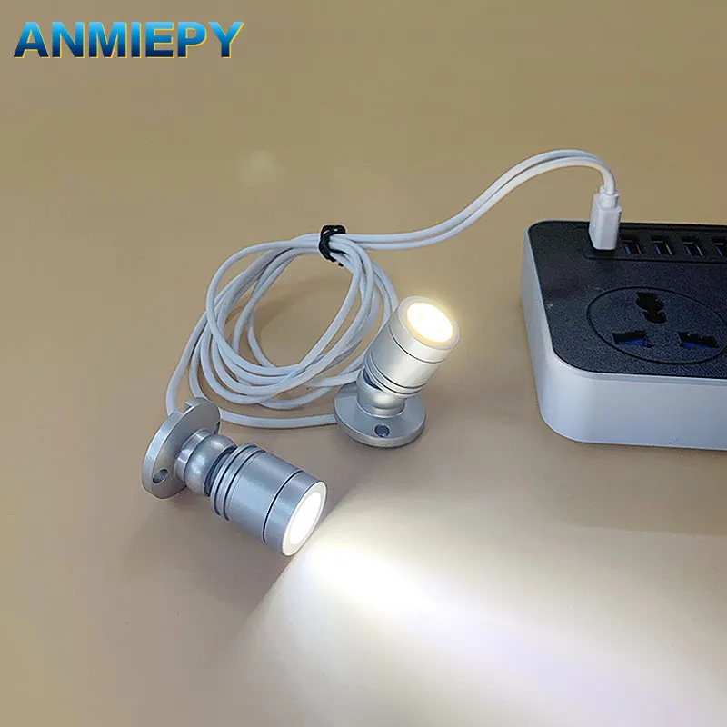 Led Spotlight Led USB Spotlight 3W DC5V Jewelry Cabinet Showcase Counter Lamp Surface Mounted Ceiling Mini Spot Light USB plug 2 in One