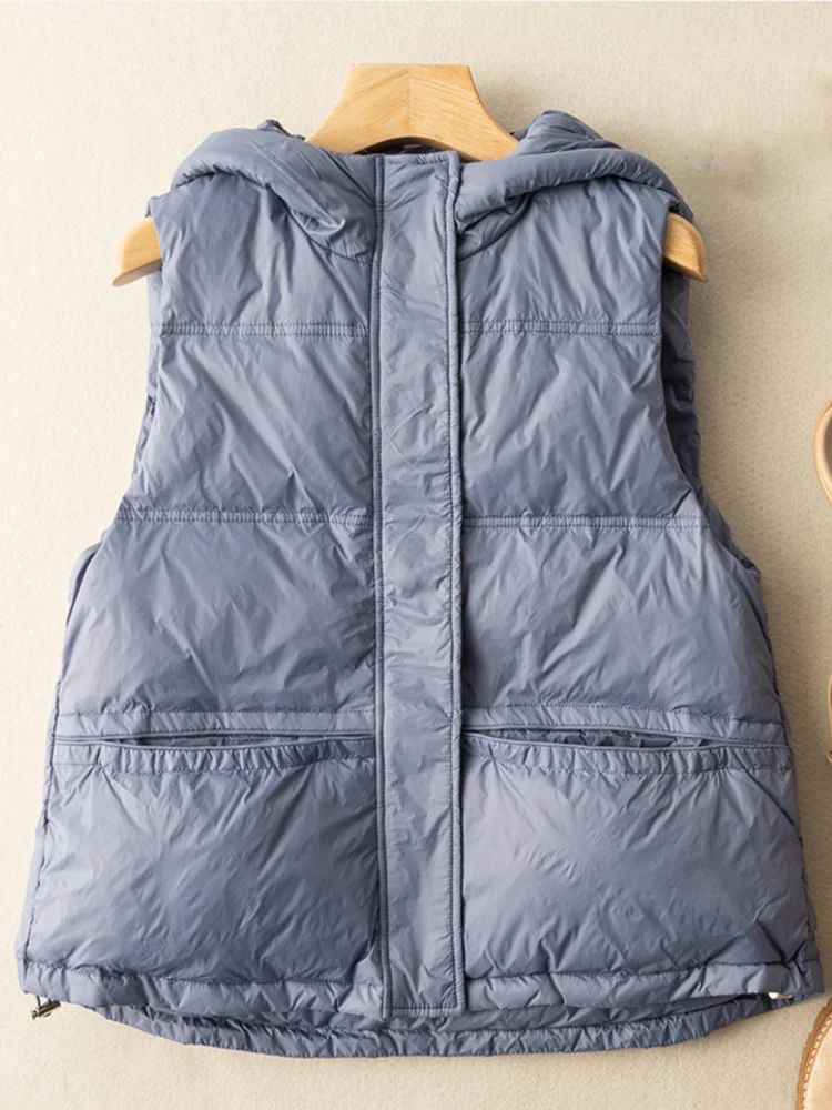 

Winter Ultra Light Thin Duck Down Vest Quilted Jacket Women Feather Short Warm Basic Casual Hooded Waistcoat ED1987