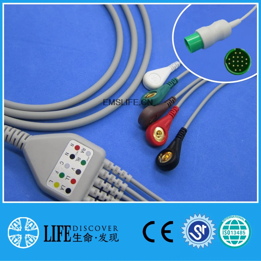 

One-piece ECG cable with 5leads snap for Spacelab patient monitor