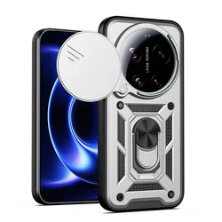 Enhanced Armor Case with Slide Camera Lens Protection and Ring Stand Cover for Redmi A4 (Silver)