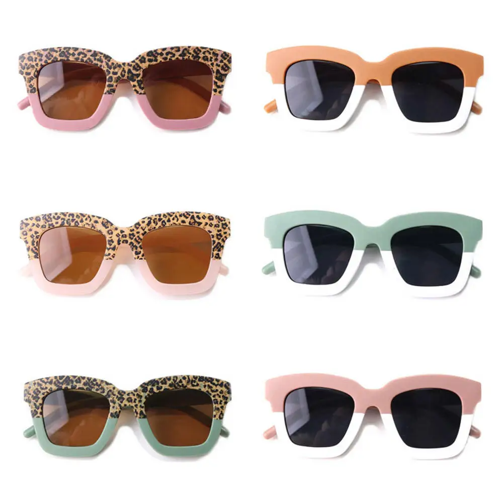 

2023 Children Double Color Square Sunglasses Oversize Retro UV400 Leopard Glasses Punk Eyewear Boy Girl Outdoors Goggles