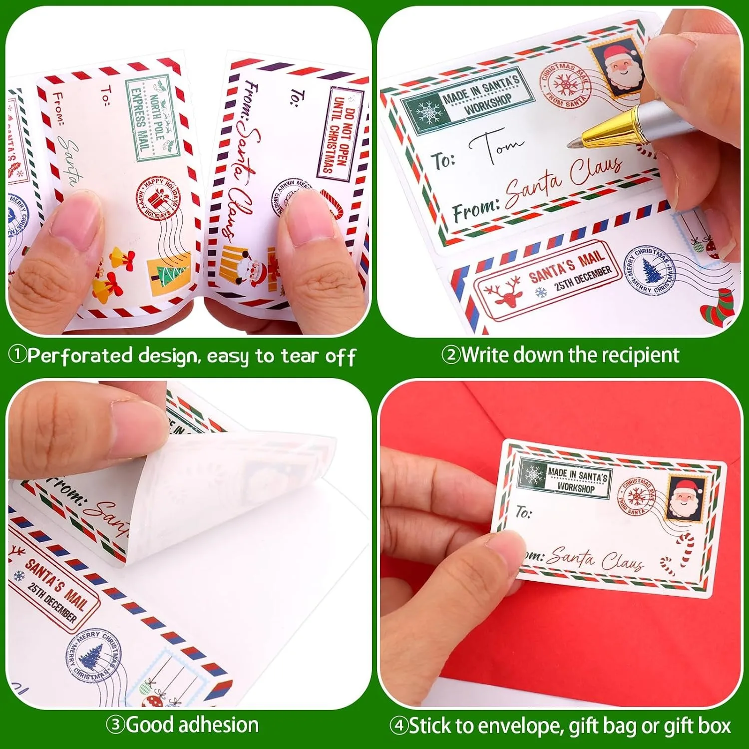 Christmas Gift Tags Stickers 200 Pcs From Santa Name Tags for Christmas Presents Gifts Self Adhesive Labels