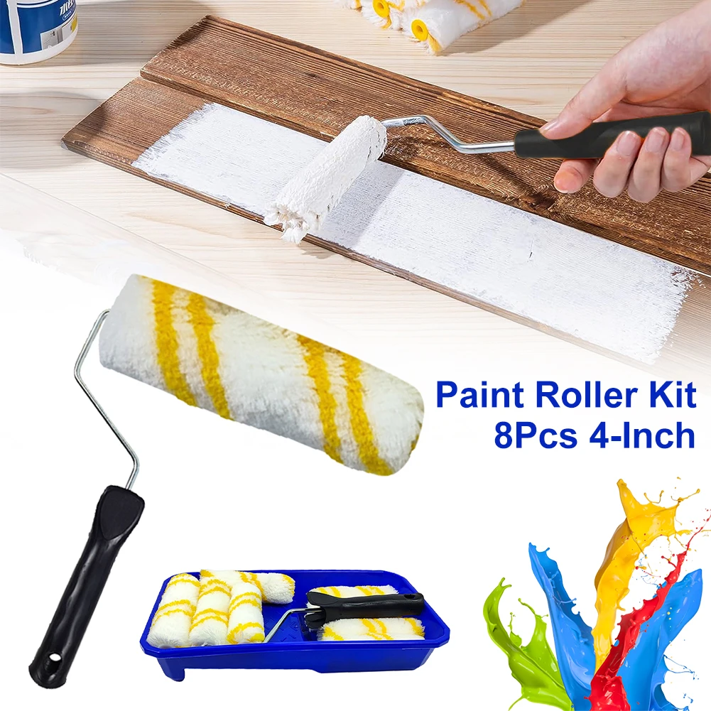 8pcs Paint Roller Brush 4-Inch High-Density Foam Roller with Tray Set  Proffesional Paint Roller Replacement Paint Edger Brushes - AliExpress