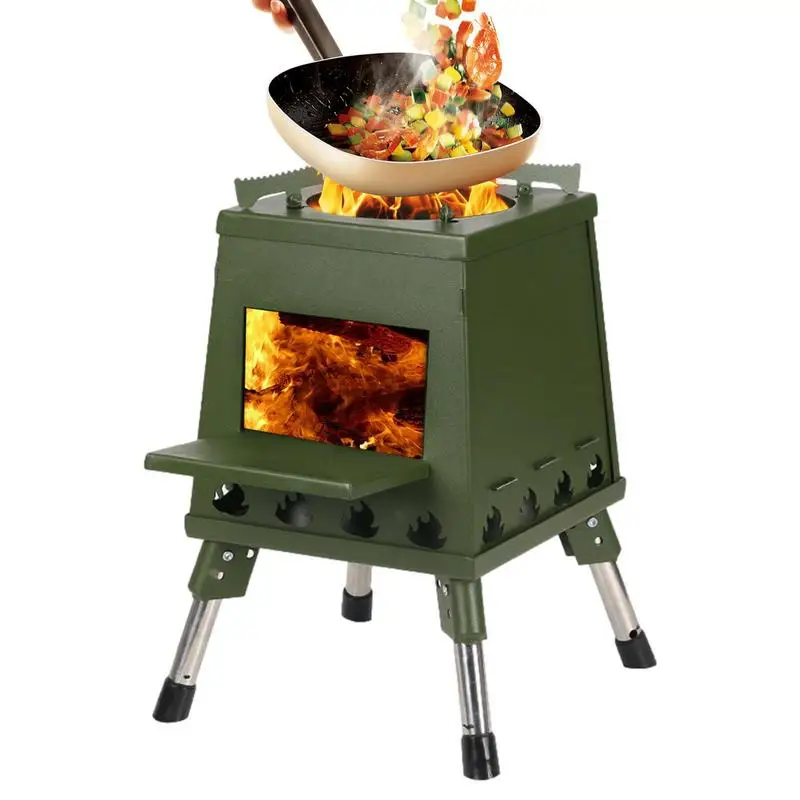

Folding Camp Stove Foldable Firewood Stainless Steel Camping Stove With Storage Bag Portable Multifunctional Height Adjustable