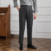 Mr. Deer San Early Autumn Gurkha High Waist Straight Pants Retro Petty High Texture Double Pleated Casual Pants Trendy Men 1
