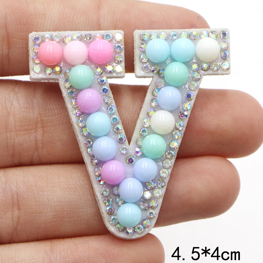 1pc Multi Birne Strass Alphabet Buchstaben Patches Eisen auf Patch A-Z Patch gestickt Patch auf Patches für Kleidung Namen nähen – Detail 25