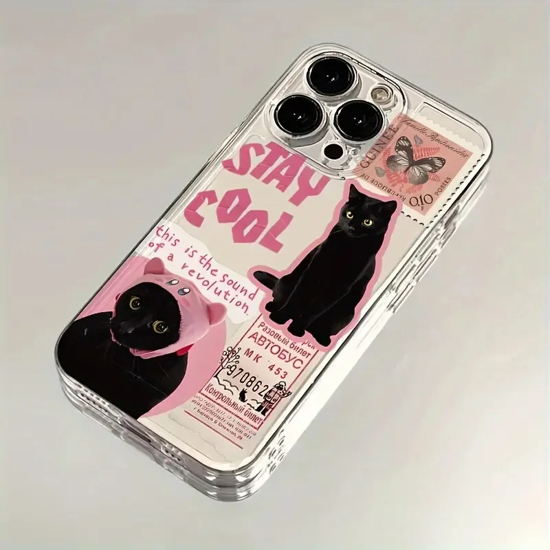 Creative Label Black Cat Transparent Phone Case for Samsung Galaxy S26 S25 Ultra S24 Plus S23 FE S22 A16 A15 A34 A35 A55 Cover