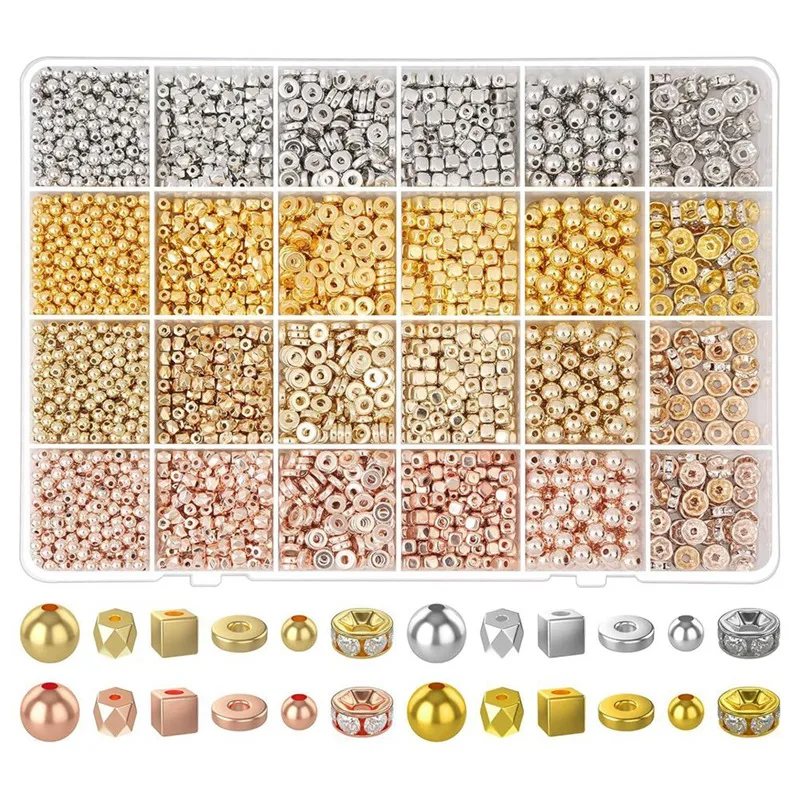 

3820 Pieces Gold Beads For Jewelry Making, Assorted Bracelet Beads Rhinestone Spacer Beads Flat Beads Small Gold Beads Durable