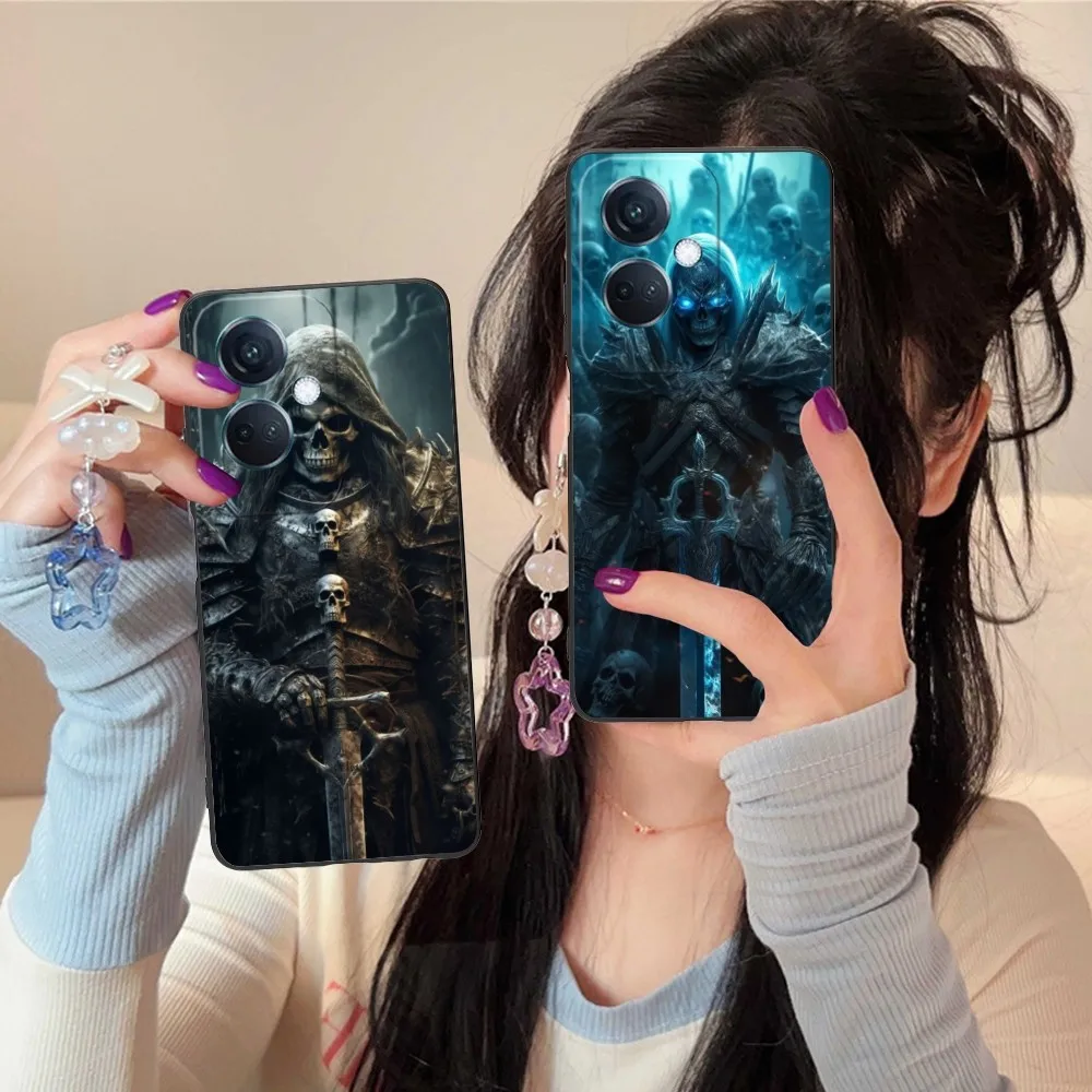 Skull Warrior Knight Mobile Phone Case For Oppo Find X5 X3 X2 A93 Reno 8 7 Pro A74 A72 A53 Black Soft Phone Cover Funda