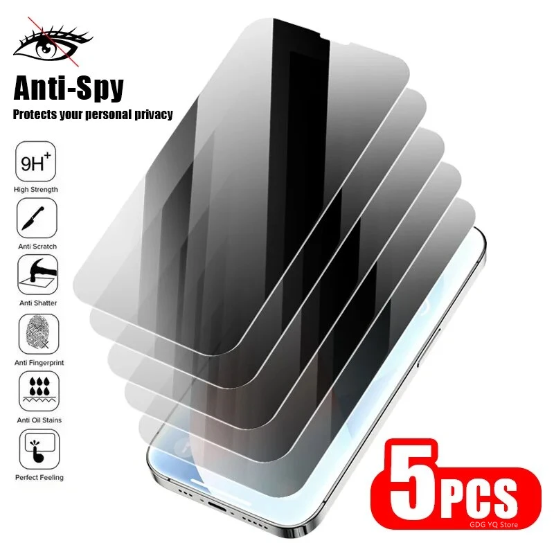 

5Pcs Best Privacy Screen Protector For iPhone 13 11 12 15 14 Pro Max Mini 15 Plus X XR XS MAX 7 8 SE Anti-spy Protective Glass