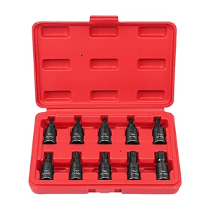 10Pcs Black Socket Tools Torx Hex Sping Star Bits, T20-T60 With Premium Cr-Mo Steel 3/8 Inch Drive Enhanced Storage