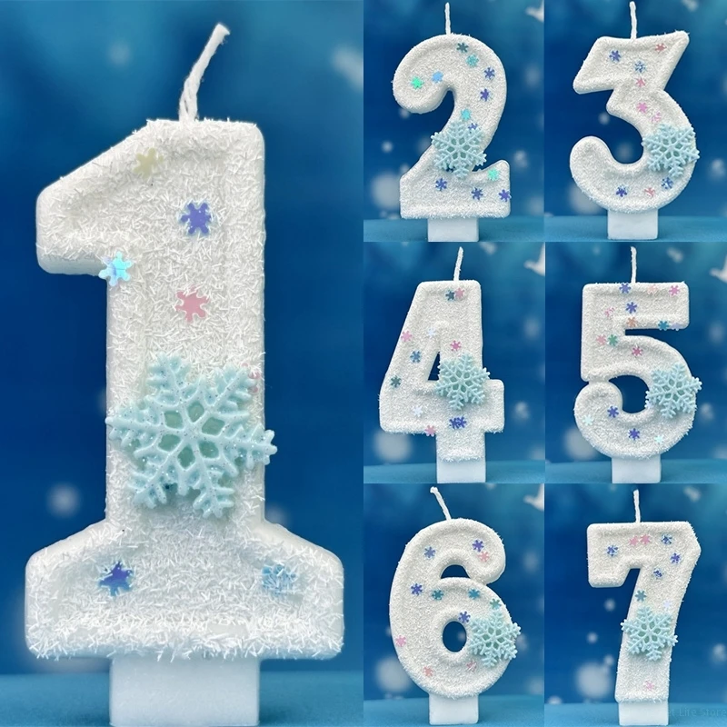 Christmas Birthday Number Candles Snowflake Frozen Digital Candles 0-9 Number Cake Topper Birthday Party Decor Baby Shower cake candles