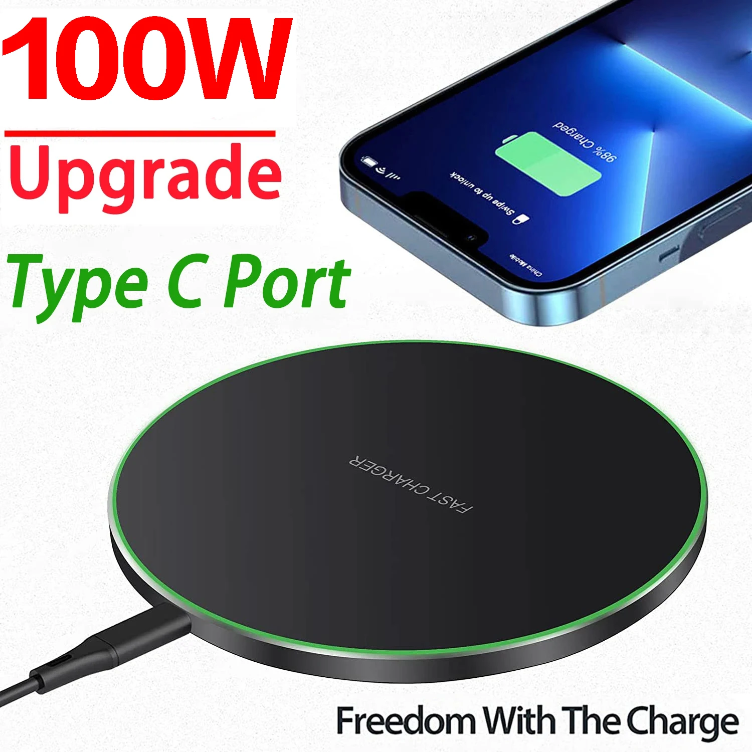 Pad Di Ricarica Wireless Da 100W Per Iphone 14/13 Pro/13 Mini/13 Pro Max/Se 2022/12/Se 2020/11/X/8,Samsung Galaxy S22/S21,Airpods Pro