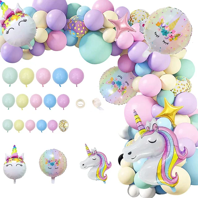 Pastel Rainbow Unicorn Balloon Arch Kit, Macaron Balloons,Unicorn  Balloons,Happy Birthday Banner,Unicorn Birthday Party Decorations for Girls  