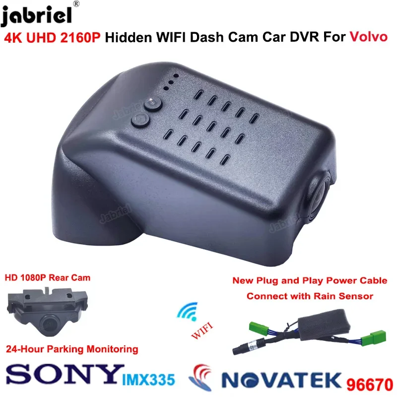 

Jabriel for Volvo S60 2022 2023 2024 UHD 2160P 4K Wifi 24H Car DVR Dash Cam Front and Rear Camera Video Recorder Plug and Play