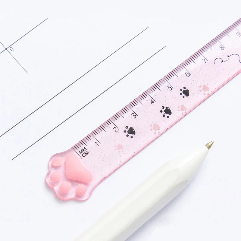 귀여운 고양이 발 15cm 자 투명 플라스틱 측정 눈금자 카와이 학교 학용품 학생 사무용품