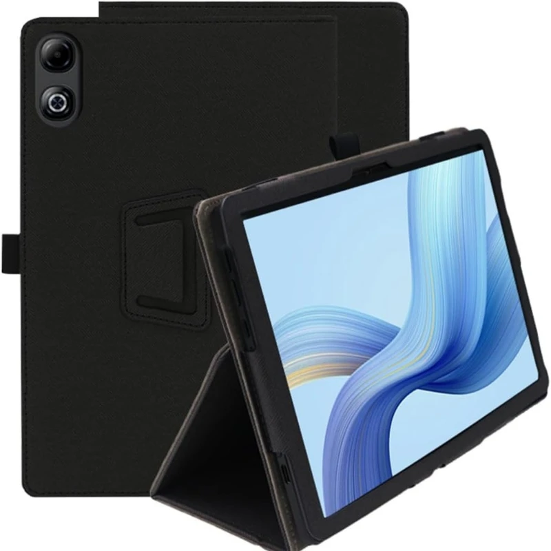 Full-Body Coverage PU Leather Case with Hand Strap and Two-Fold Stand