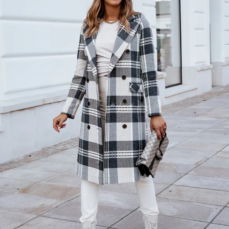 Elegant Turn-Down Collar Woolen Coat Tops Casual Women Long Sleeve Lady Outerwear Autumn Winter Fashion Long Overcoat Streetwear