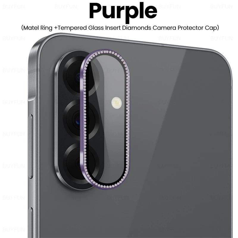 Luxury Diamond Metal Ring Case with Tempered Glass Camera Lens Protector