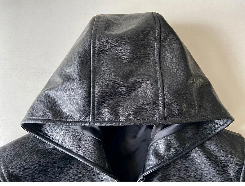 Description Picture 6 of itemGenuine Leather Jackets for Men Pure Cowhide Hooded Coat Male Motorcycle Jacket Casual Single Clothing Man Spring Autumn