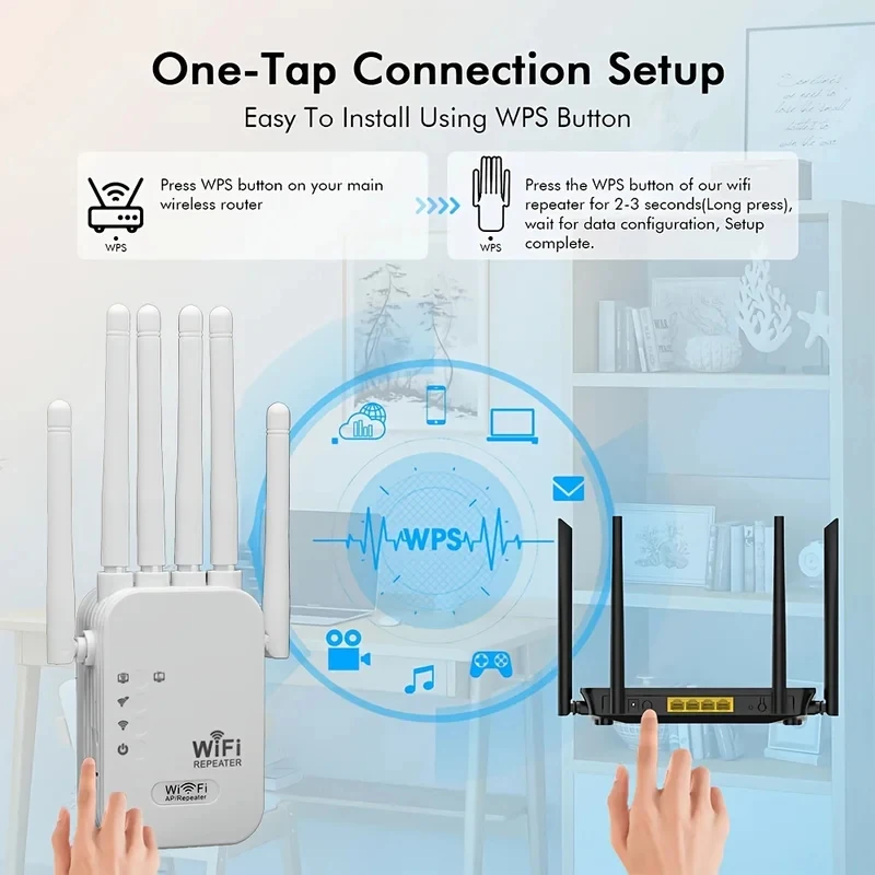 듀얼 밴드 2.4G 5G WiFi 신호 확장기 1200Mbps, 무선 범위 증폭기, 가정용 고속 홈 라우터 리피터