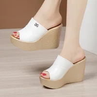 high quality summer leather wedge sandals for women 11cm high heel 2025 size 32 33 43 platform open toe elegant shoe gold white - Image 3