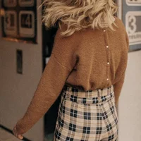 Rowling Mirror Vintage Solid Wool Blend Elegant Cardigan Sweater Women Spring 2023 O Neck Full Sleeve Button Knit Sweater Female 1