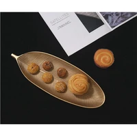 Nordic Decorative Tray Gold Leaves Shape Serving Tray Jewelry Pallet Fruit Snack Dish Table Storage Organizer (Small) 2
